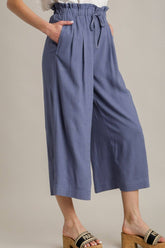 Dusty Blue Linen Wide Fit Pants with Drawstring, Pants, $ 59.00, A Moment Of Now™